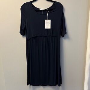 NWT Seraphine Maternity Soft Jersey Knit Dress Short Sleeve Navy Size Small